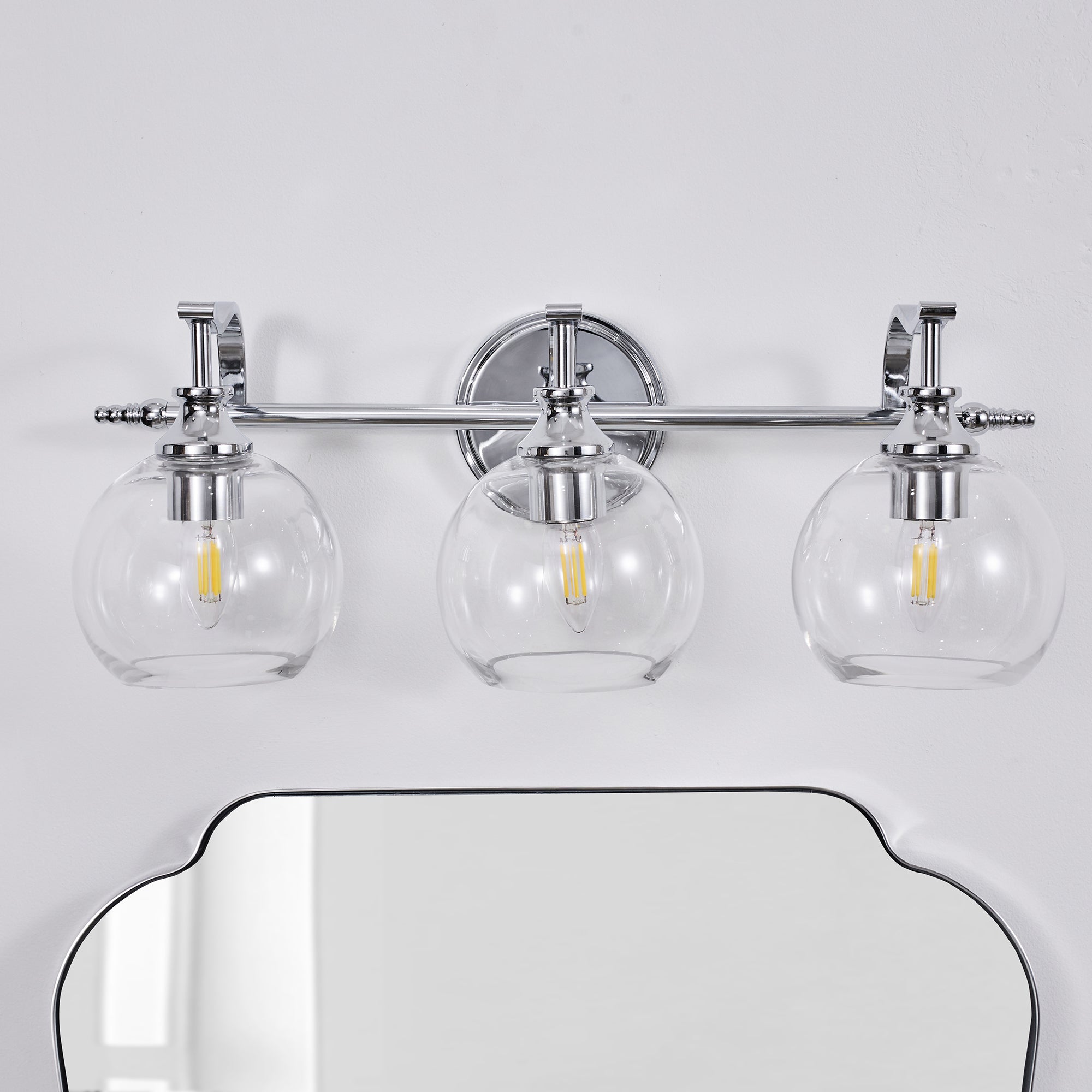 Modern Metal Crank Frame Clear Globe Glass Shade Wall Sconces for Bathroom, Living Room