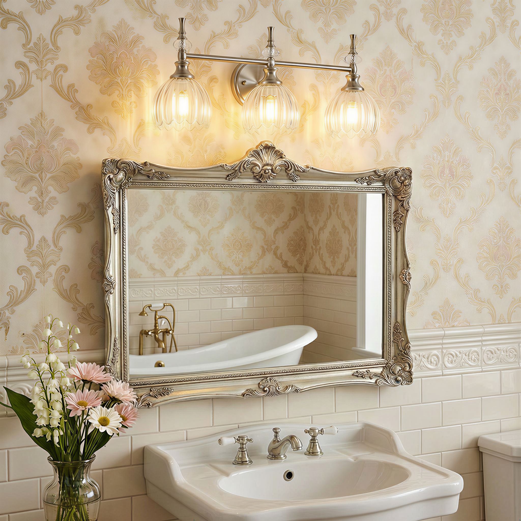 Contemporary Bathroom Vanity Light Fixtures with Tulip Glass Shade Sconces for Bath,Bedroom, Hallway