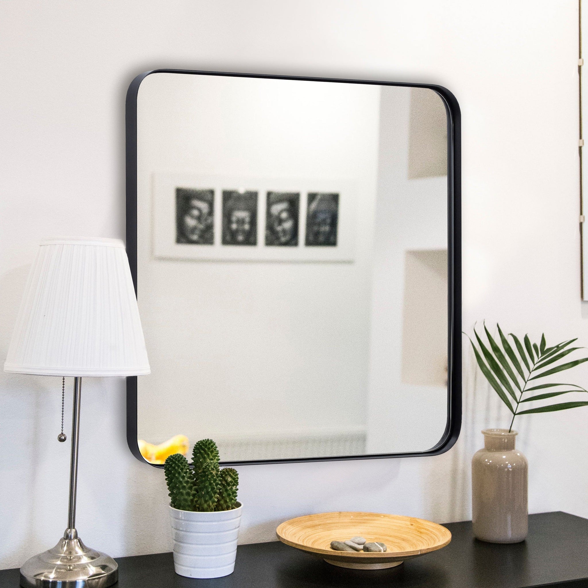 ANDY STAR® Square Mirror For Wall Matte Black Bathroom Mirror Rounded ...