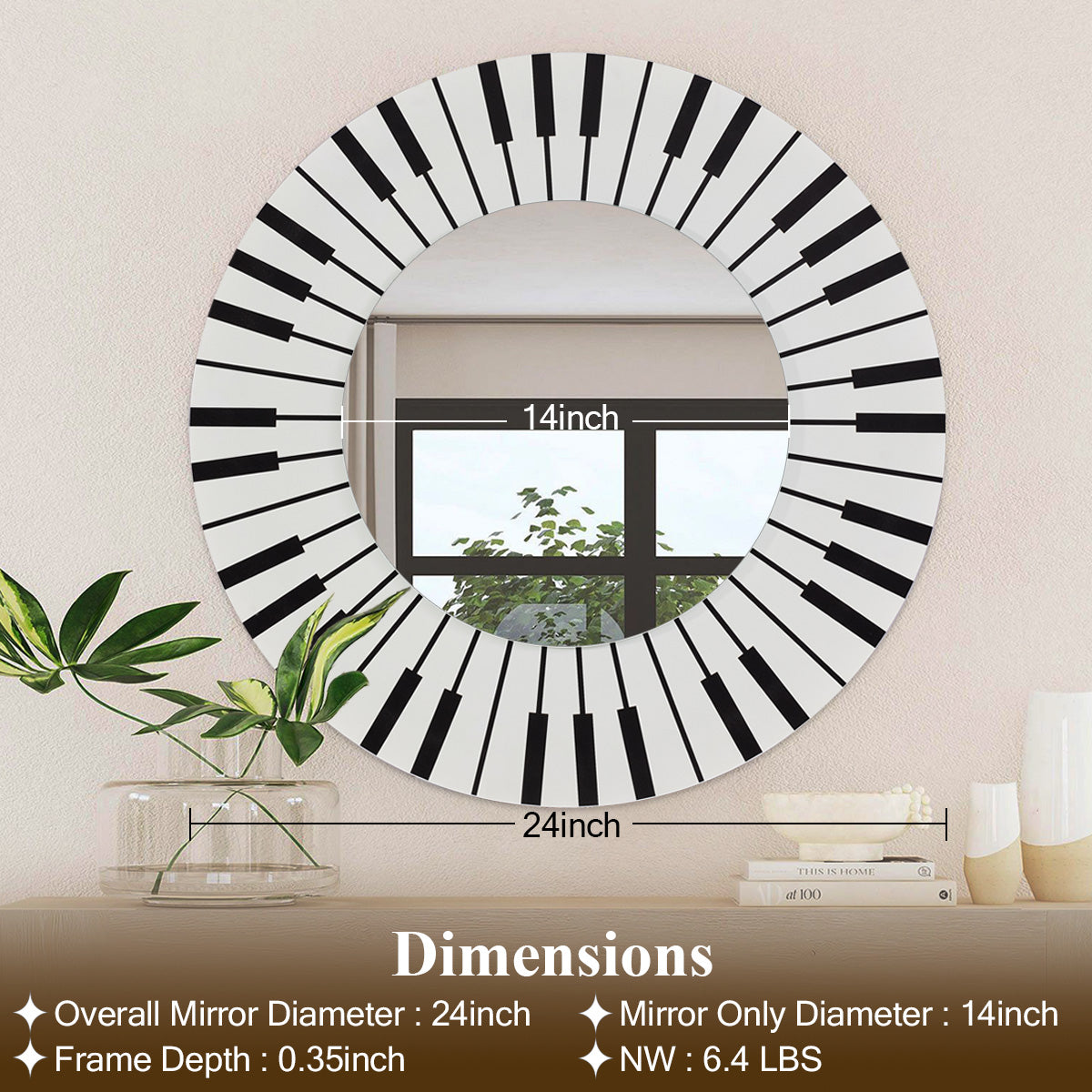 Modern Piano Key Painted Mirror Wall Art Decorative Round Mirror for Wall