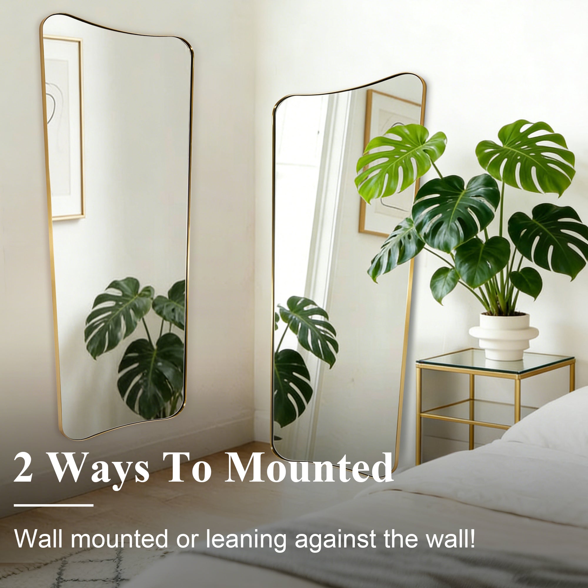 Asymmetrical Irregular Full Length Wall Mirror |Stainless Steel Frame