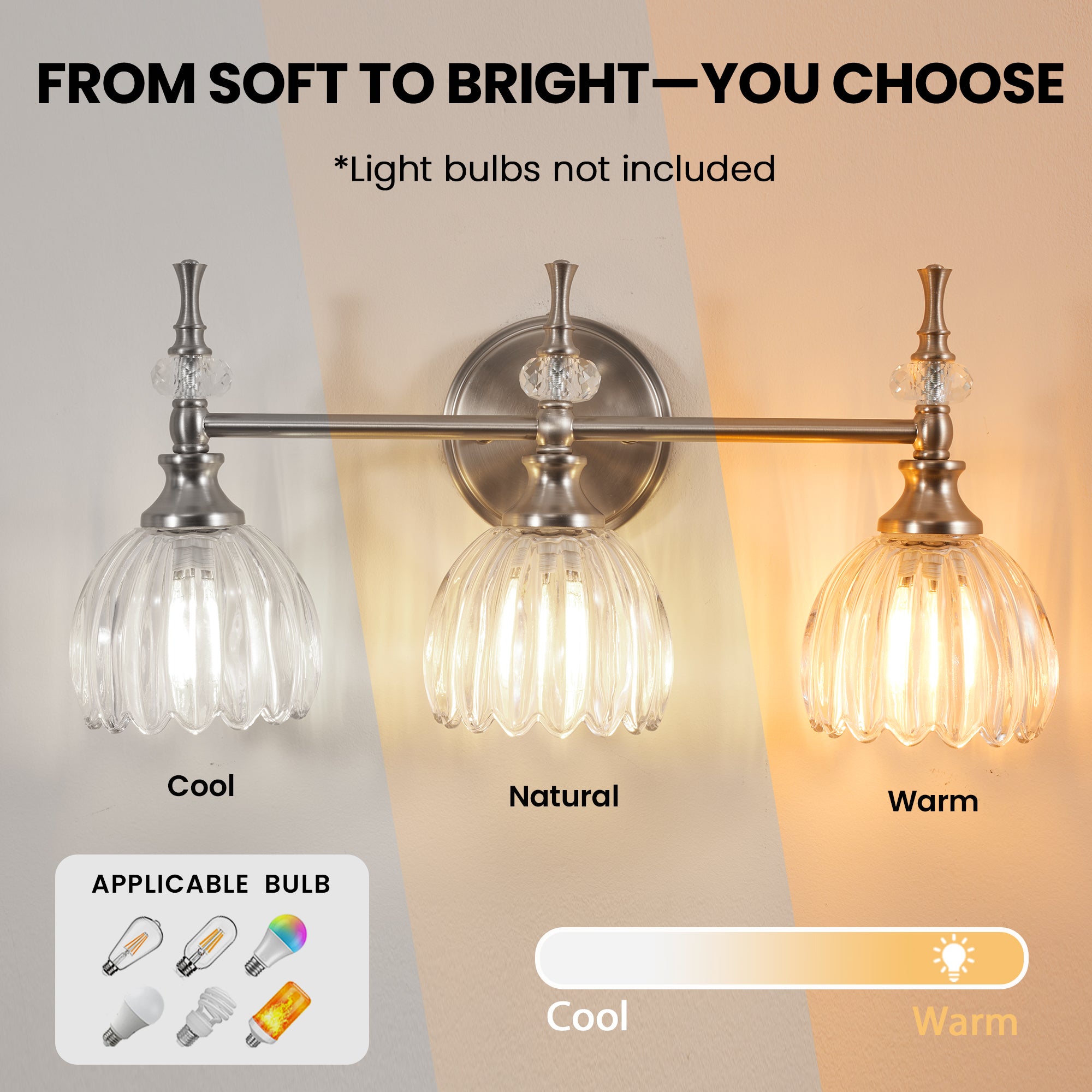 Contemporary Bathroom Vanity Light Fixtures with Tulip Glass Shade Sconces for Bath,Bedroom, Hallway