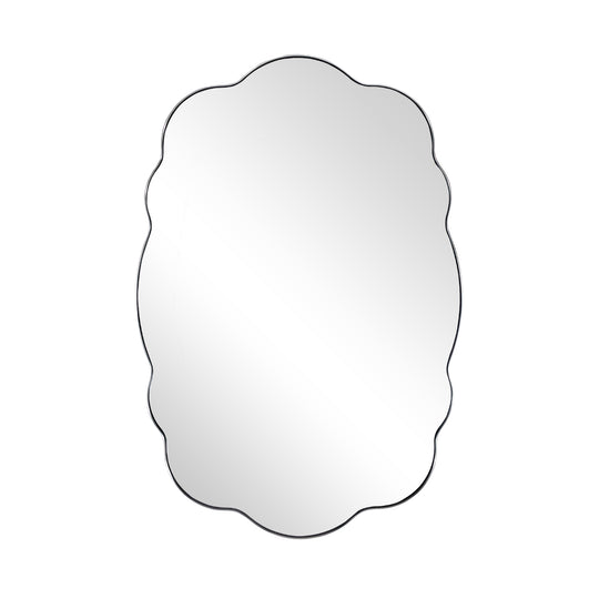 Contemporary Wavy Oval Scalloped Bathroom Vanity Mirror  Irregular Organic Mirror| Stainless Steel Framed