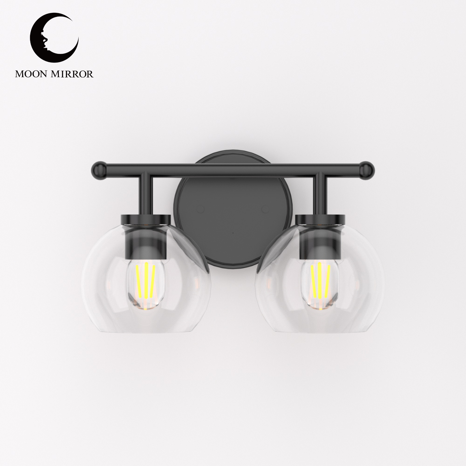 MOON MIRROR Modern Black Metal Frame Global Glass Shade Wall Sconce Lighting Fixture