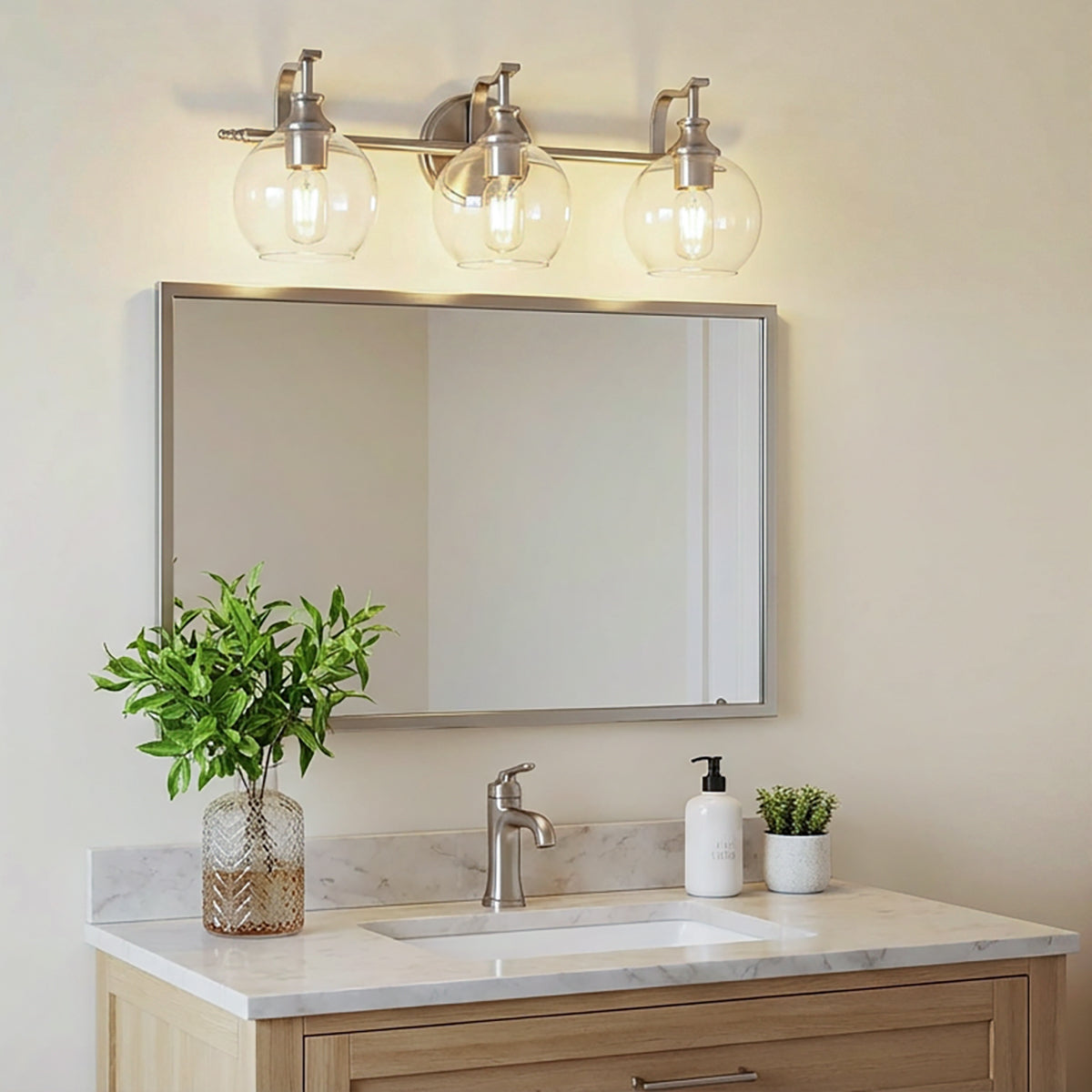 Modern Clear Globe Glass Shade Metal Crank Frame Bathroom Sconces