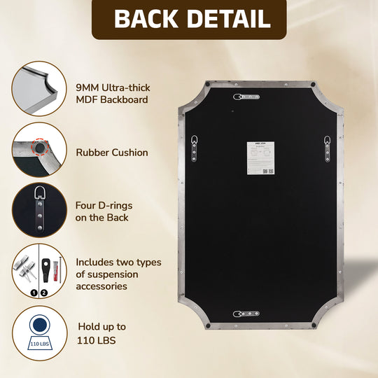 Contemporary Notched Corner Scalloped  Rectangle Bathroom Vanity Mirror | Stainless Steel Frame