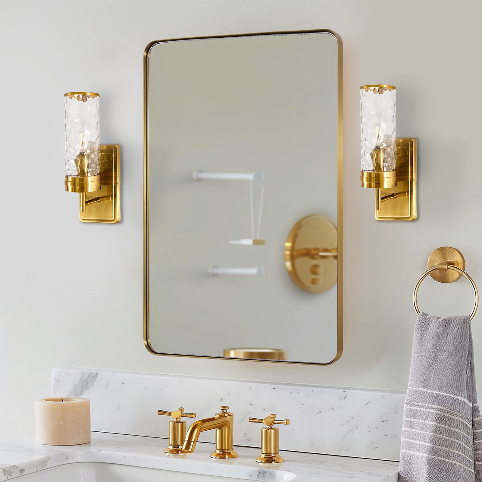 Modern Brushed Gold Rectangle Bathroom/ Vanity Mirrors with Stainless Steel Frame