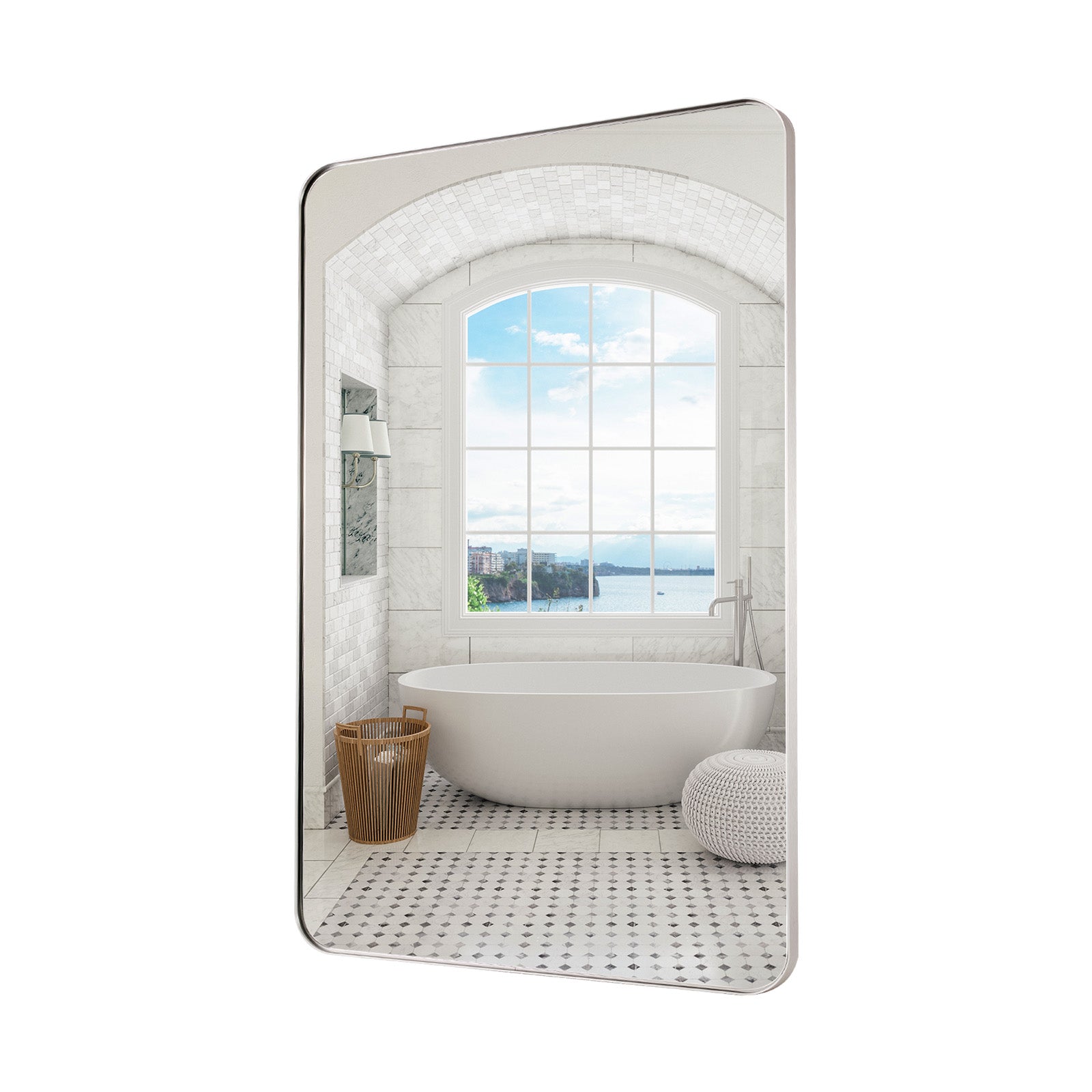 Luxury Rounded Rectangular Bathroom Mirrors with Aluminum Framed