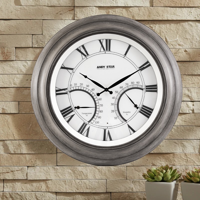 Oak Large Outdoor Wall Clock with Thermometer Waterproof Illuminated,24 Inch