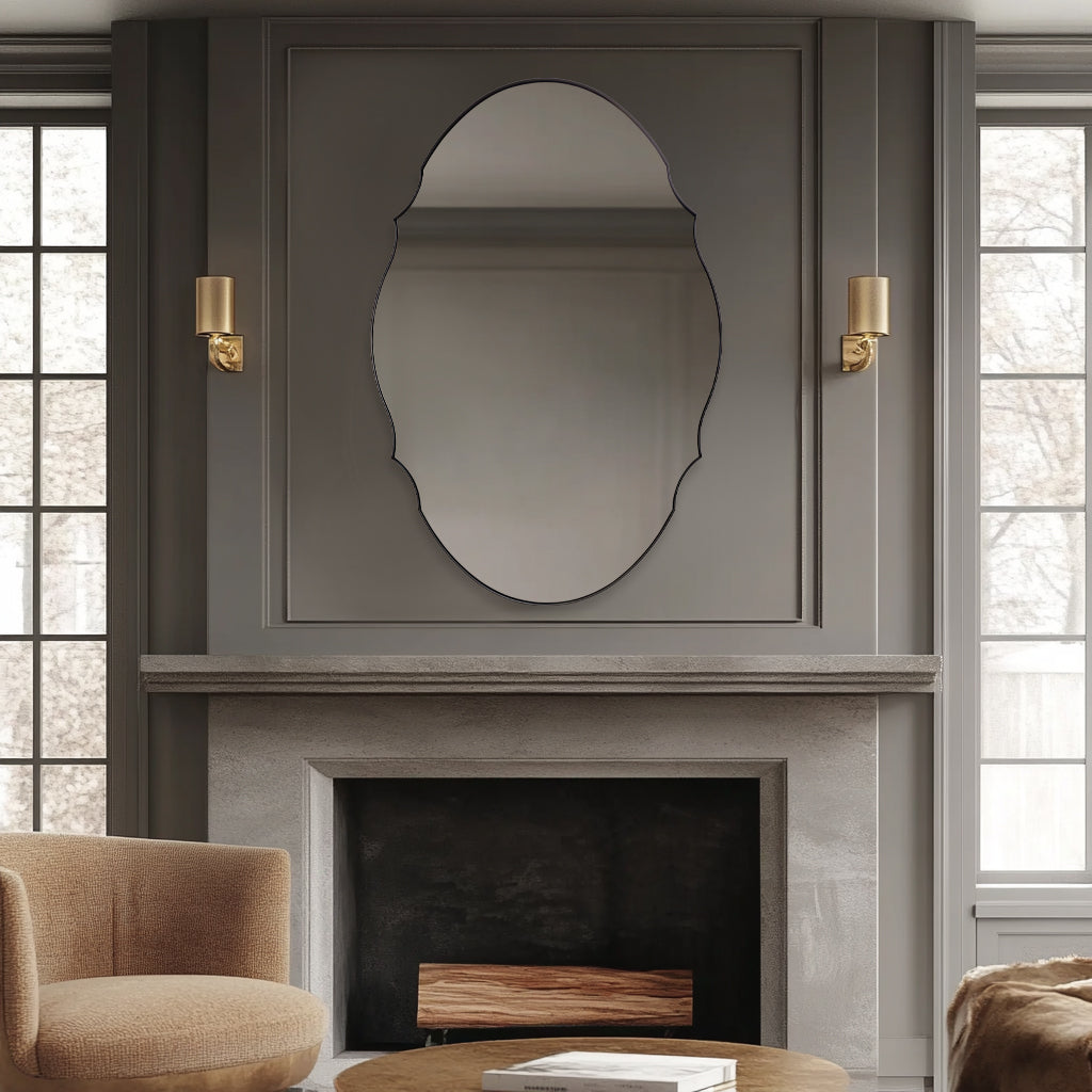 Contemporary Oval Scalloped Wall Mirror Irregular Bathroom Vanity Mirror| Stainless Steel Frame