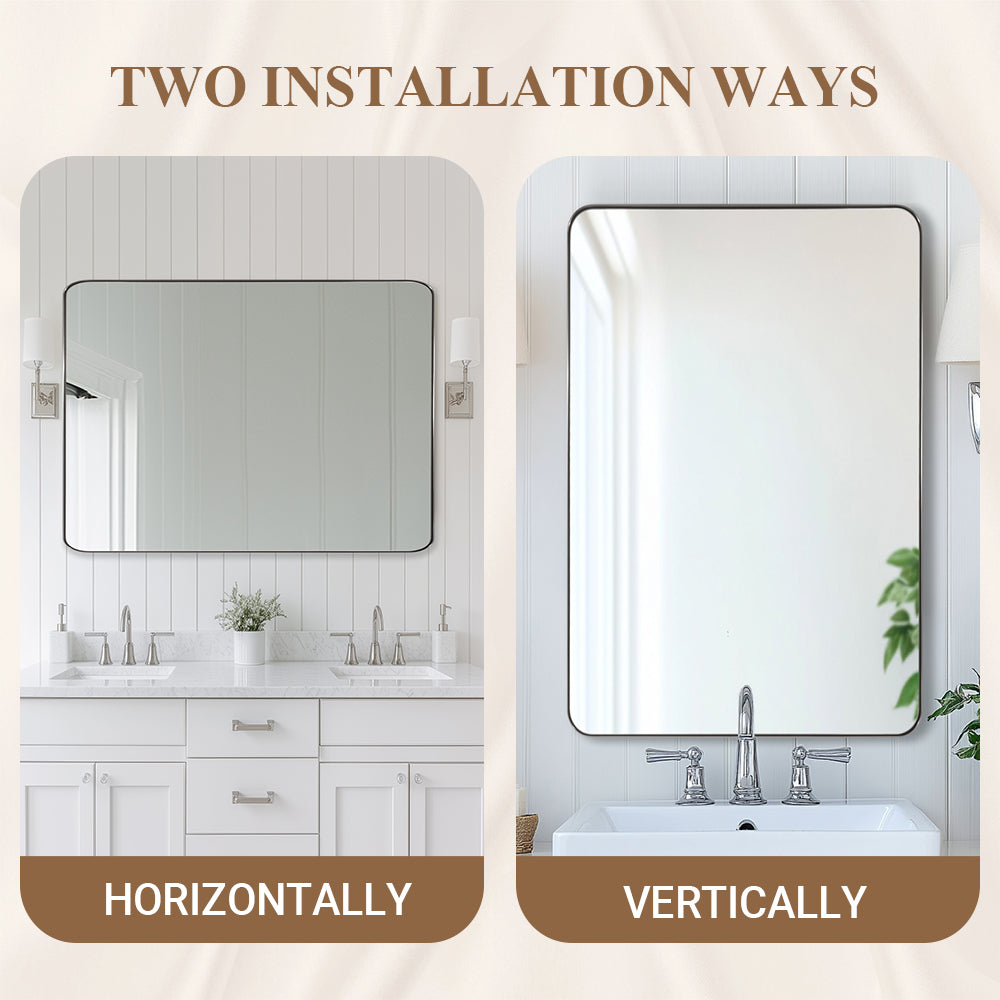 Modern Rounded Rectangle Mirror for Bathroom/ Vanity/ Wall | Stainless Steel Frame