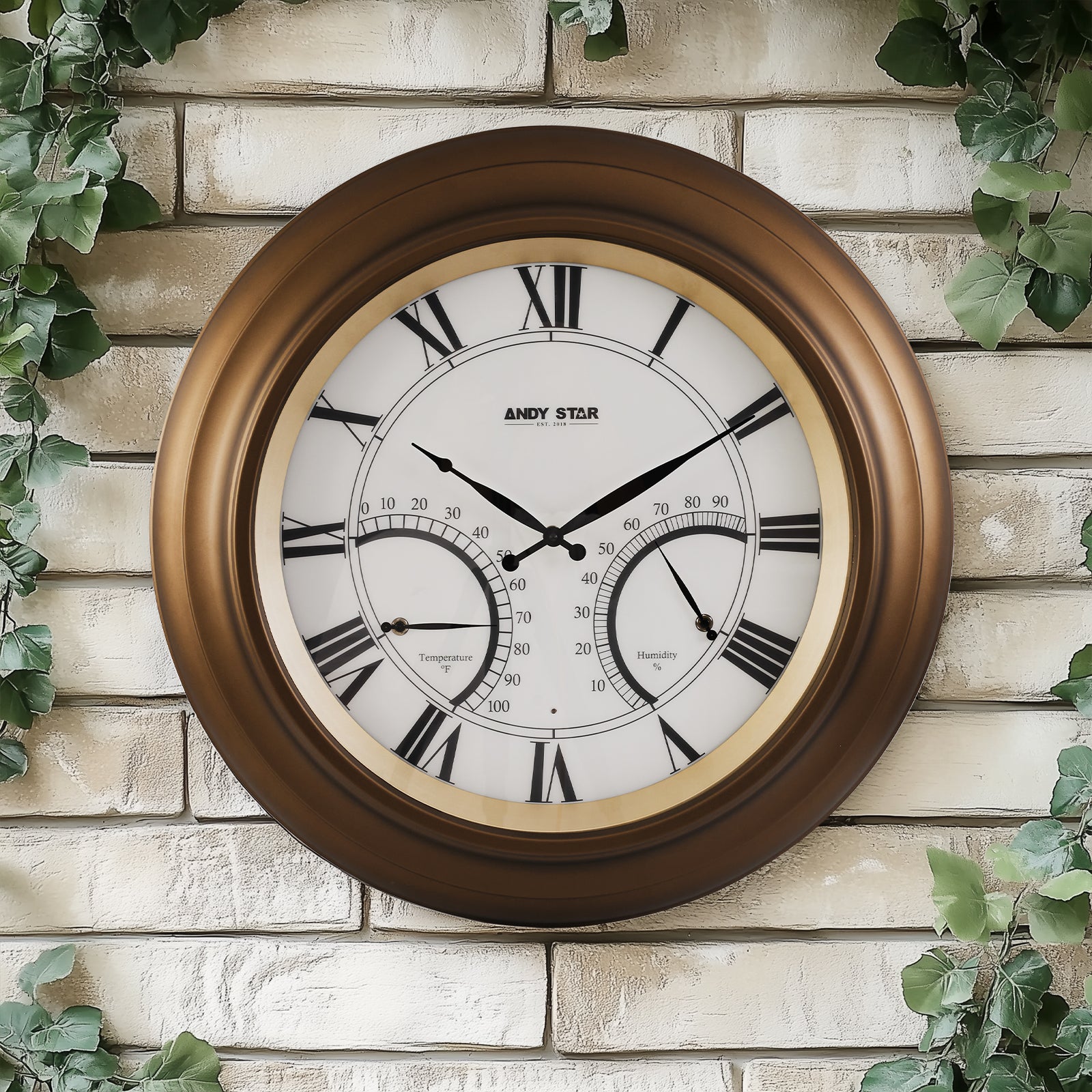 Contemporary Large Outdoor Wall Clock with Thermometer Waterproof Illuminated,24 Inch