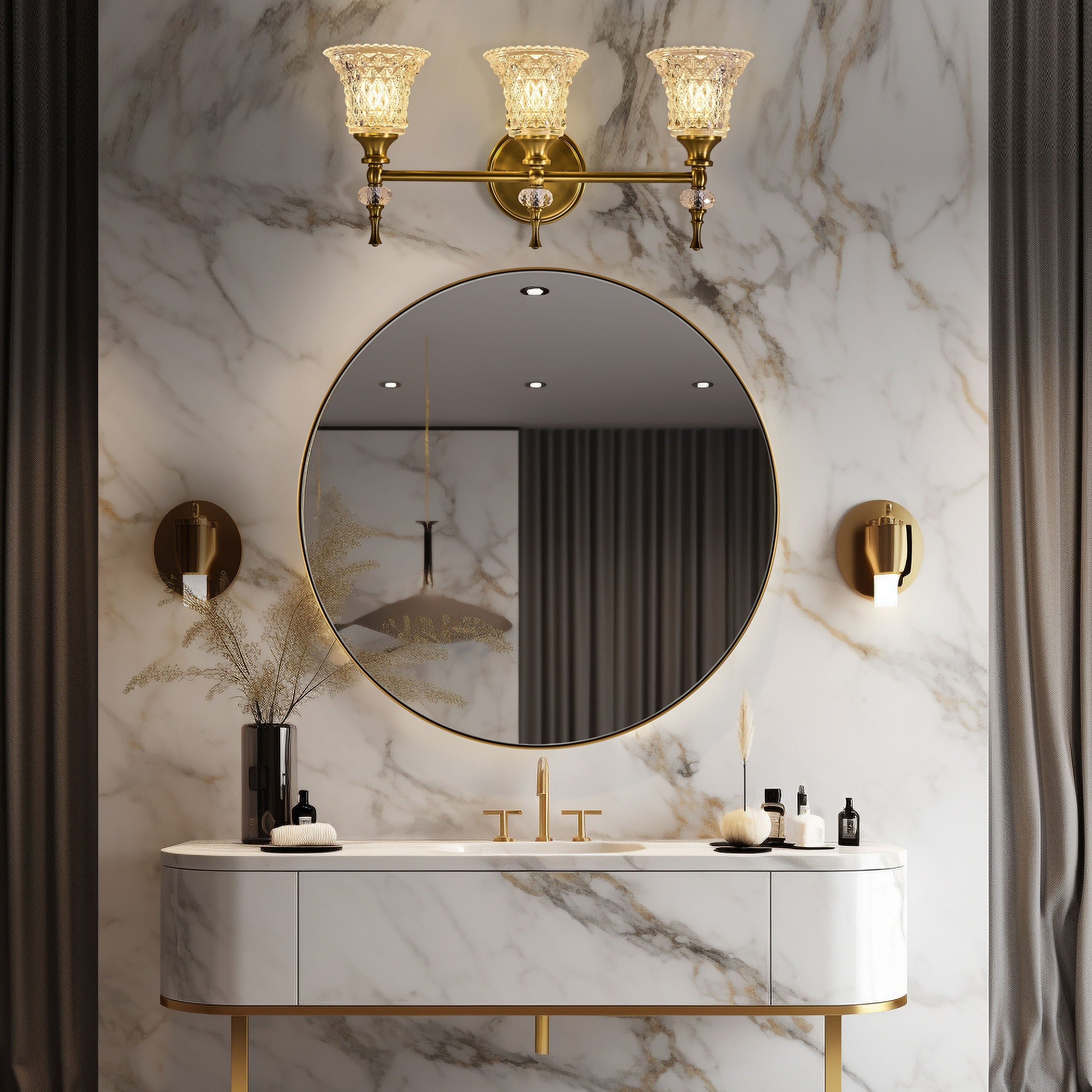 Luxury Gold Crystal Wall Sconces for Bathroom, Bedroom,Living Room