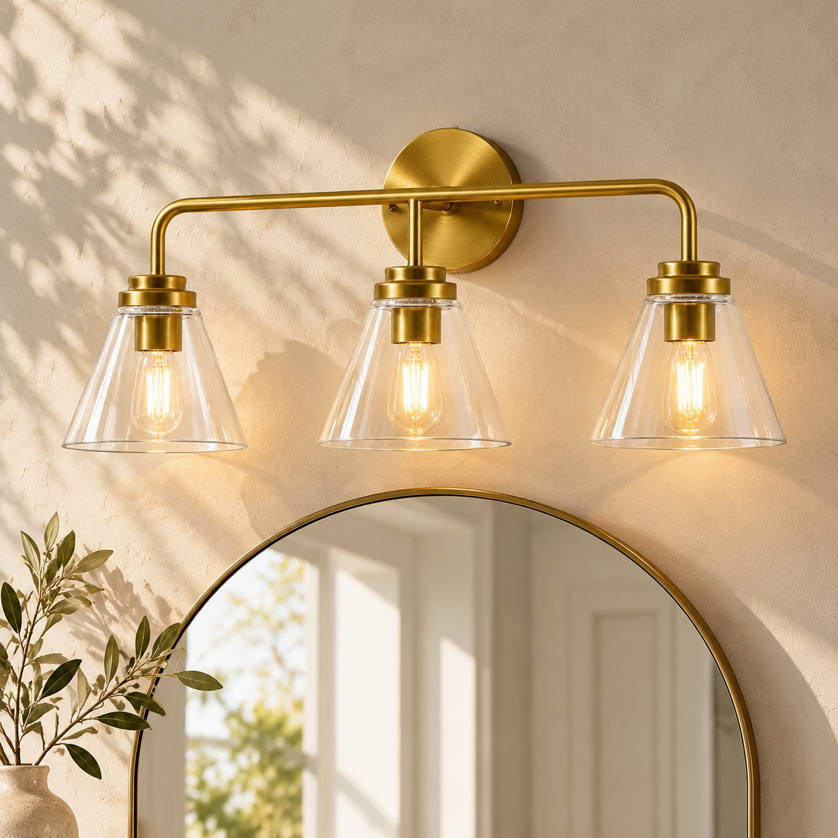 Modern Clear Cone Glass Shade Bathroom Vanity Light