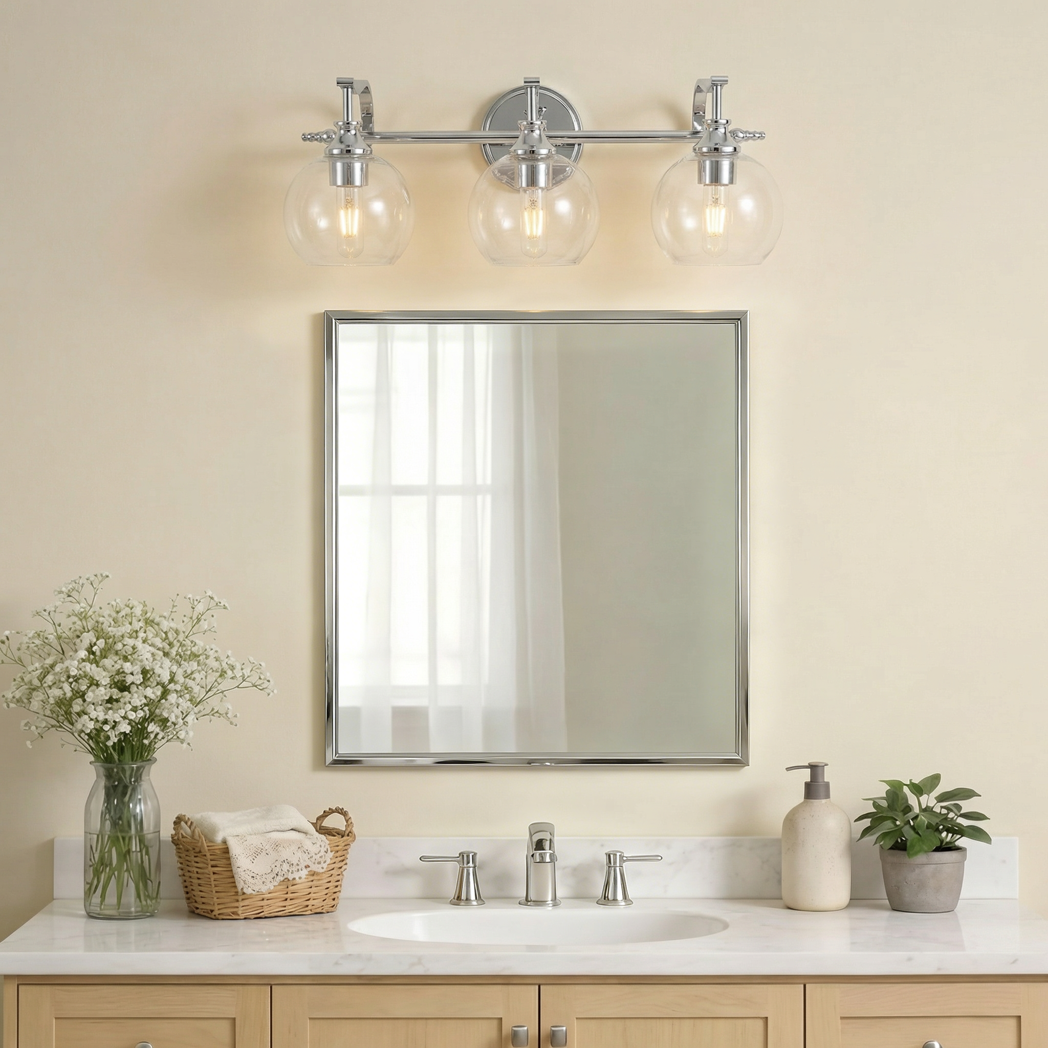 Modern Clear Globe Glass Shade Metal Crank Frame Bathroom Sconces