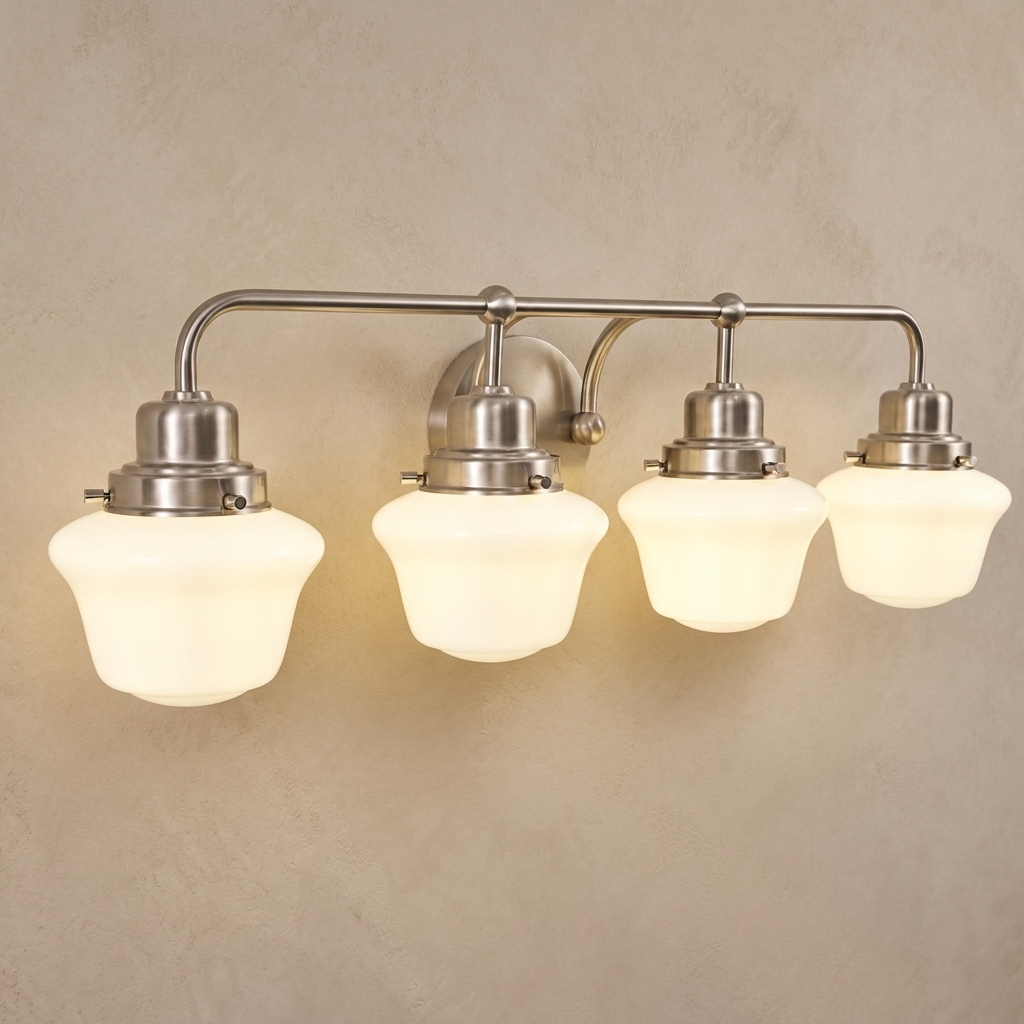 Traditional Schoolhouse Opal Glass Shade Bathroom Vanity Light