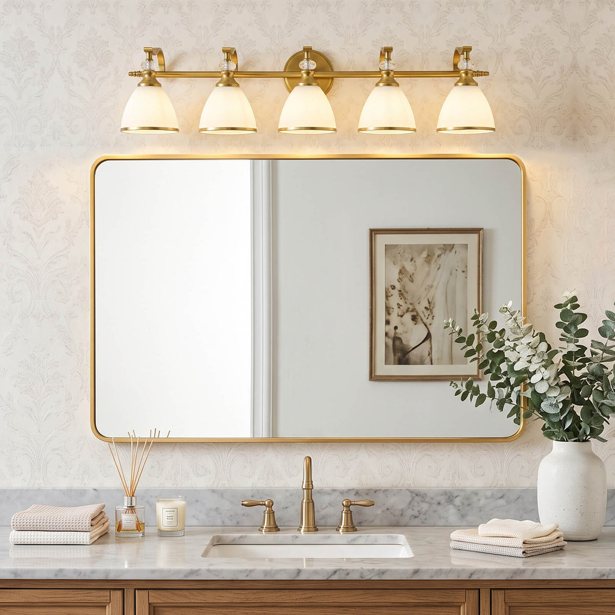Vintage Frosted Trumpet Glass Shade Bathroom Vanity Light