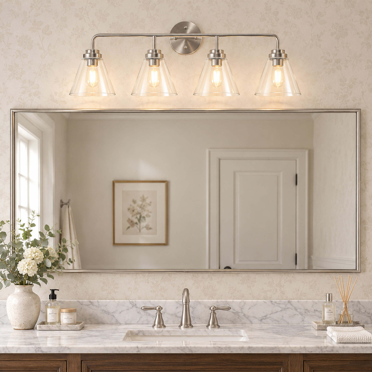 Modern Clear Cone Glass Shade Bathroom Vanity Light