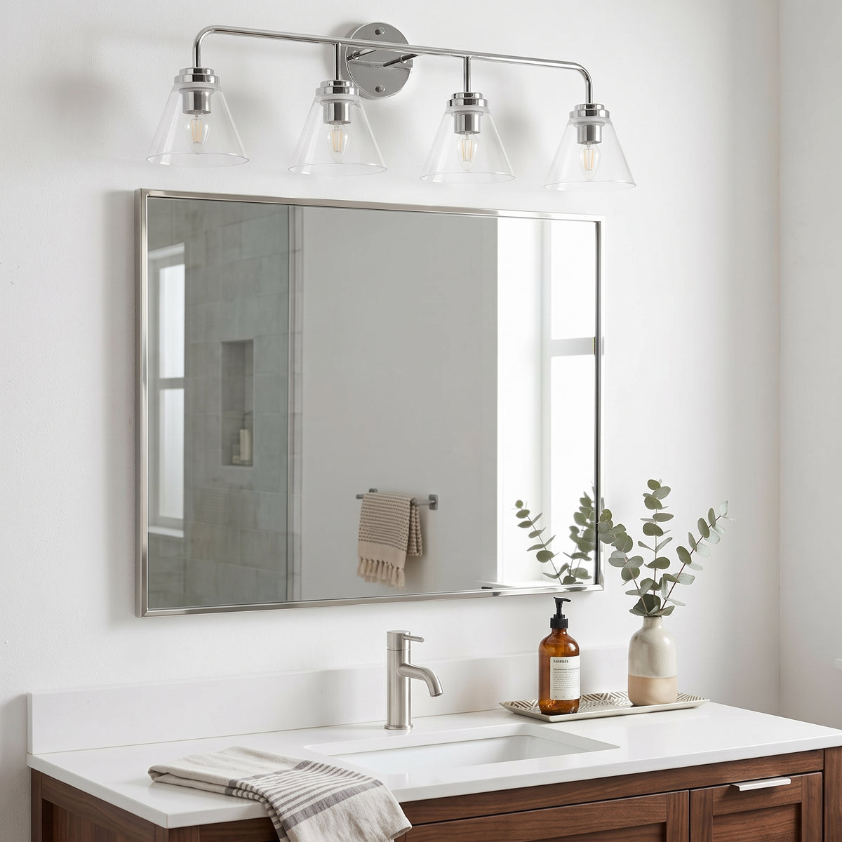 Modern Clear Cone Glass Shade Bathroom Vanity Light