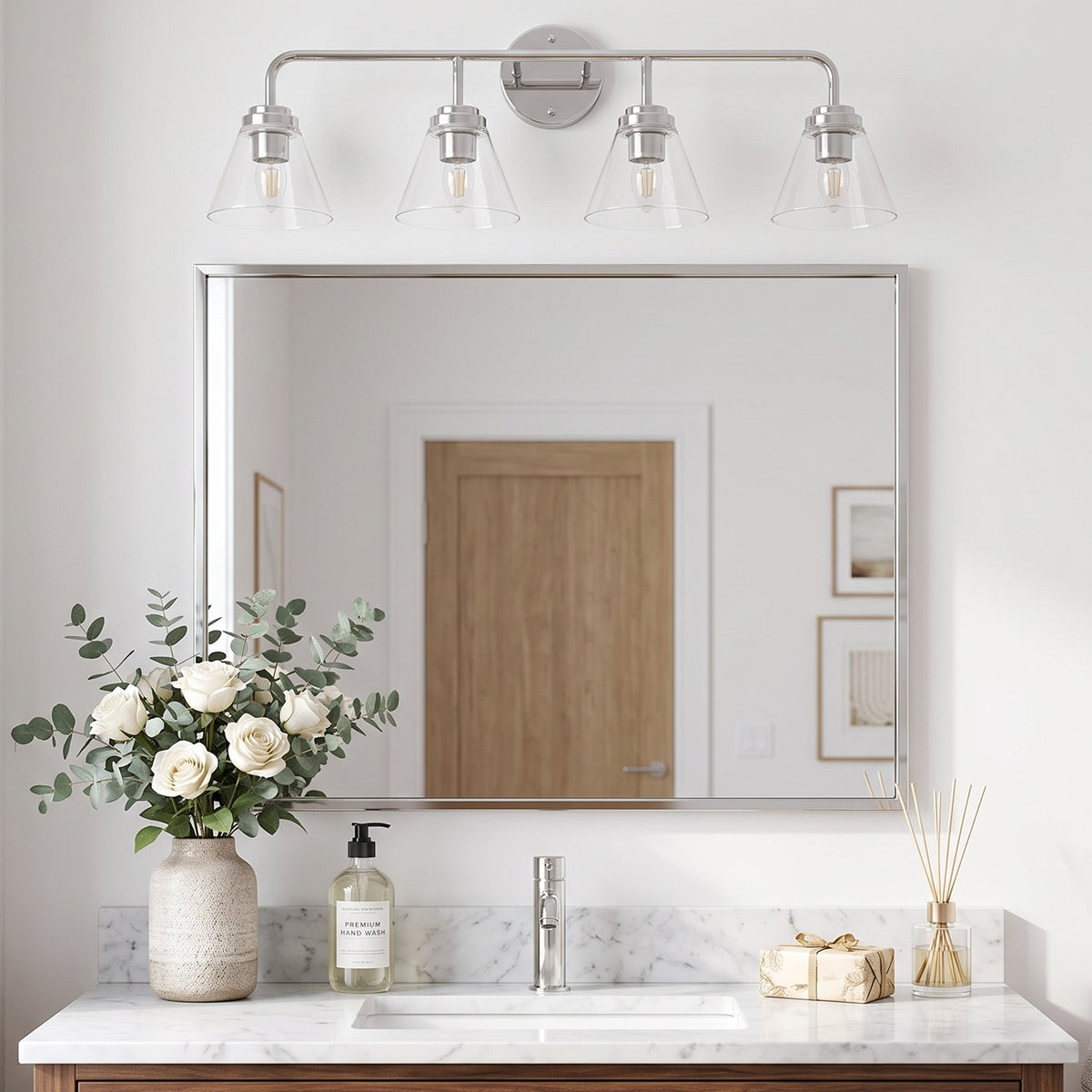Modern Clear Cone Glass Shade Bathroom Vanity Light