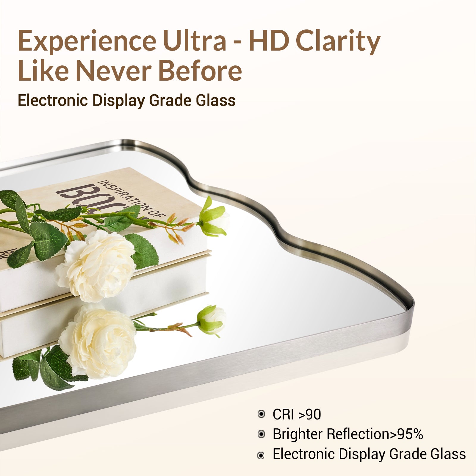 Contemporary Tapered Wavy Scalloped Bathroom Vanity Mirror | Stainless Steel Framed