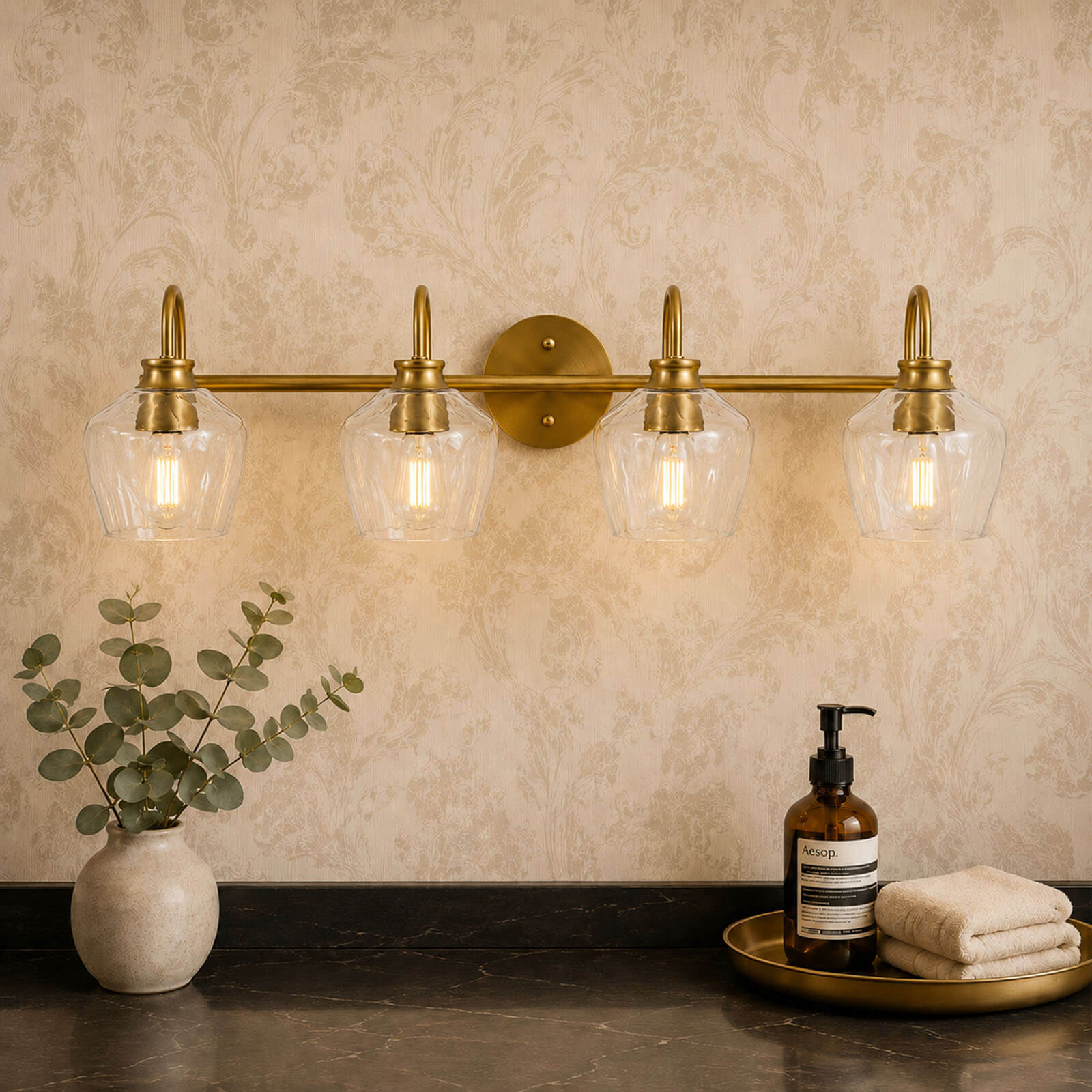 Contemporary  Hammer Glass Shade Gooseneck Bathroom Wall Sconce