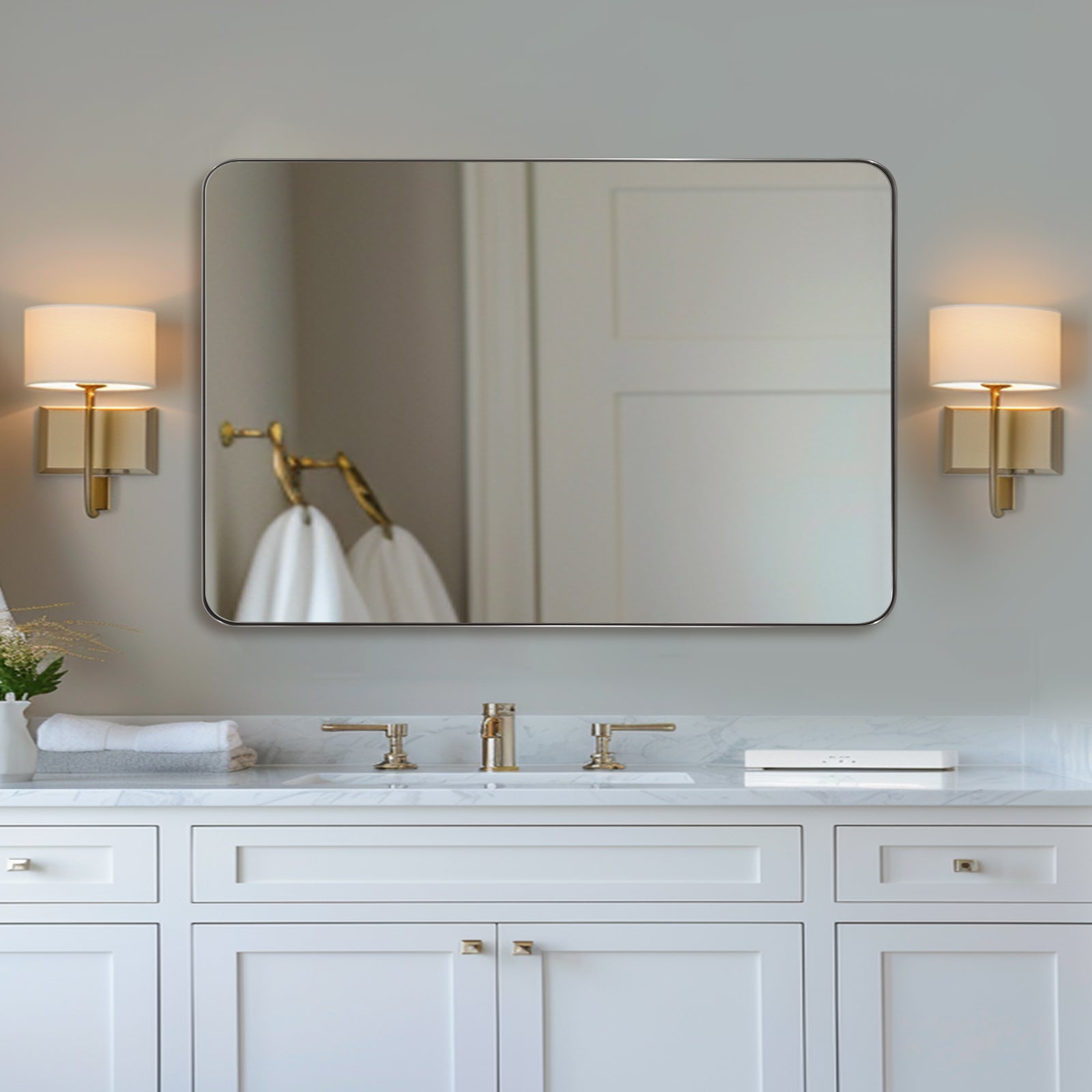 Modern Rounded Rectangle Mirror for Bathroom/ Vanity/ Wall | Stainless Steel Frame