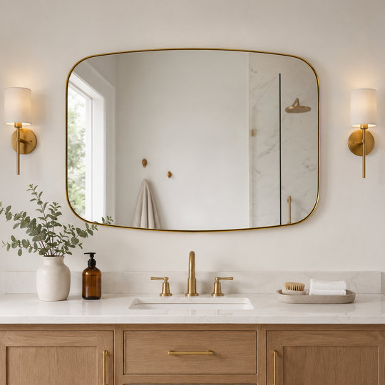 Modern Oval Oblong Bathroom Vanity Mirror | Stainless Steel Frame