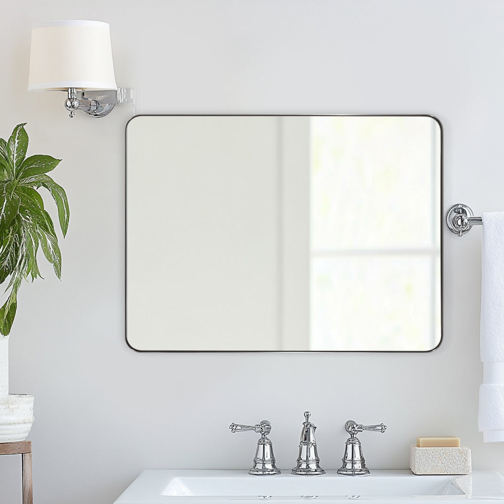 Modern Rounded Rectangle Mirror for Bathroom/ Vanity/ Wall | Stainless Steel Frame