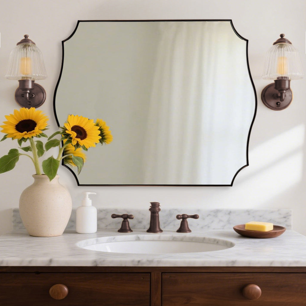 Traditional Rectangle Scalloped  Wall Mirror for Bathroom | Stainless Steel Frame