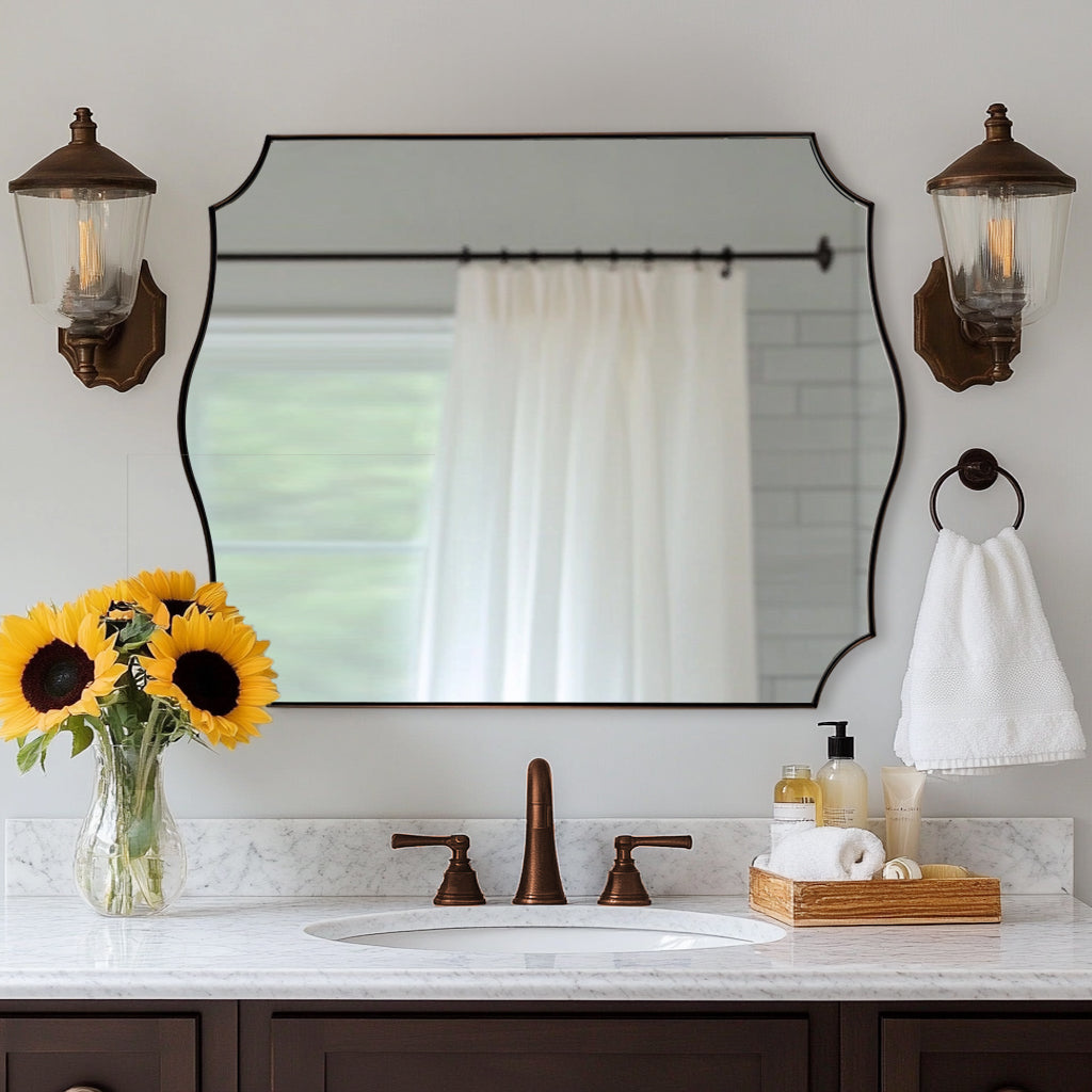 Traditional Rectangle Scalloped  Wall Mirror for Bathroom | Stainless Steel Frame