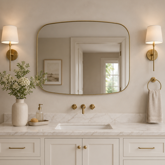 Modern Oval Oblong Bathroom Vanity Mirror | Stainless Steel Frame