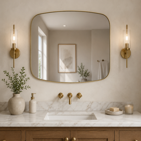 Modern Oval Oblong Bathroom Vanity Mirror | Stainless Steel Frame