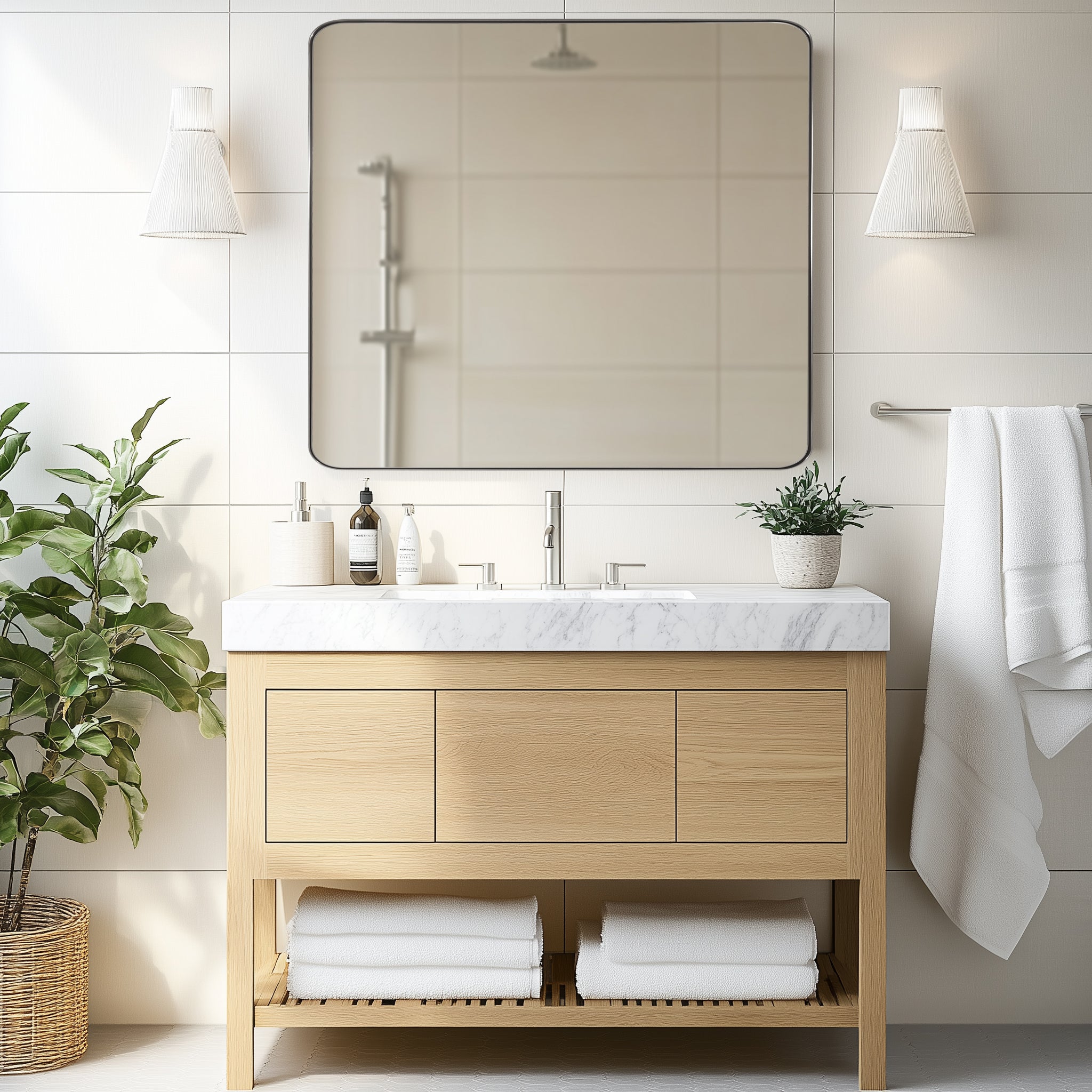 Modern Rounded Rectangle Mirror for Bathroom/ Vanity/ Wall | Stainless Steel Frame