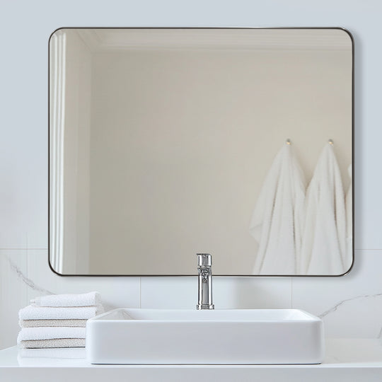 Modern Rounded Rectangle Mirror for Bathroom/ Vanity/ Wall | Stainless Steel Frame