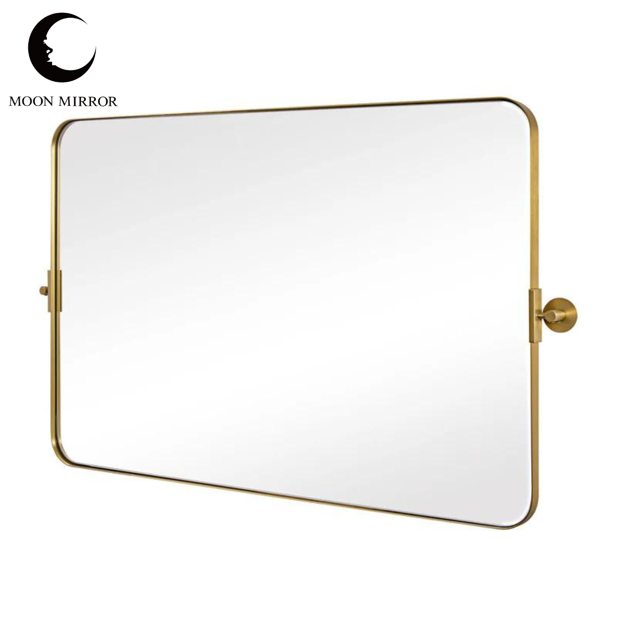 MOON MIRROR Modern Gold Tilting Rectangle Pivot Mirrors for Bathroom with Stainless Steel Frame