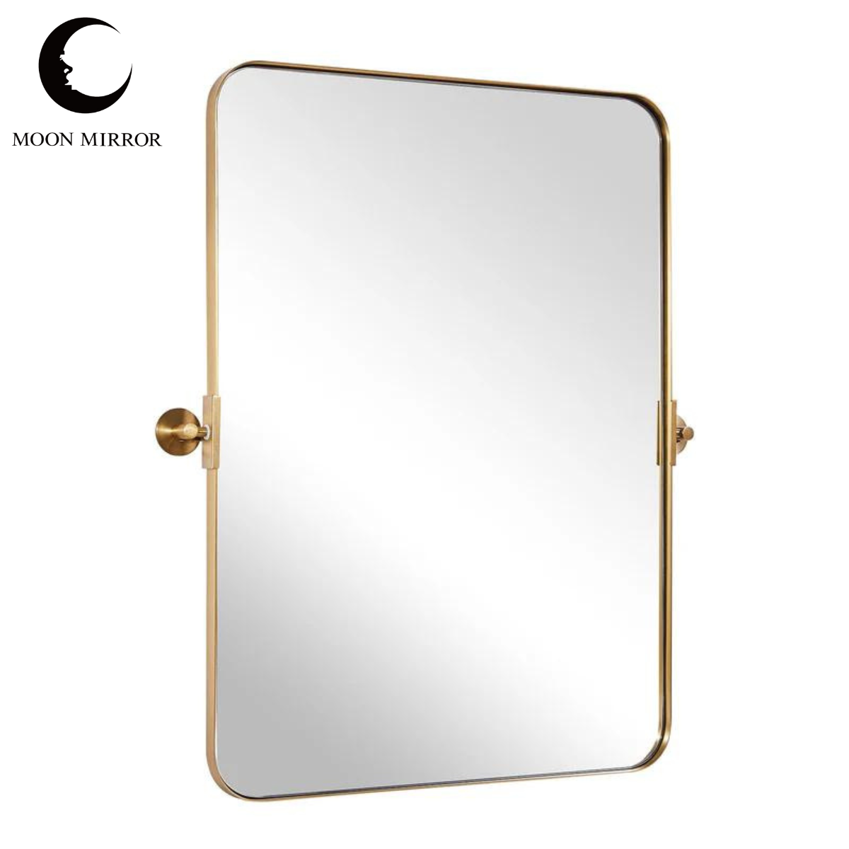 MOON MIRROR Modern Gold Tilting Rectangle Pivot Mirrors for Bathroom with Stainless Steel Frame