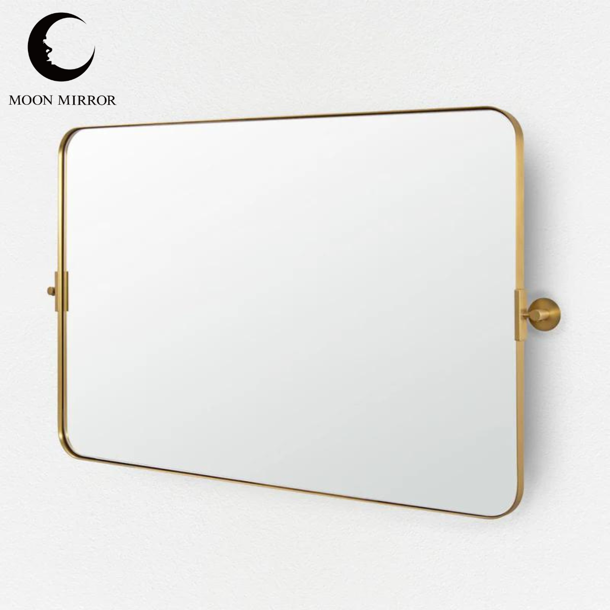 MOON MIRROR Modern Gold Tilting Rectangle Pivot Mirrors for Bathroom with Stainless Steel Frame