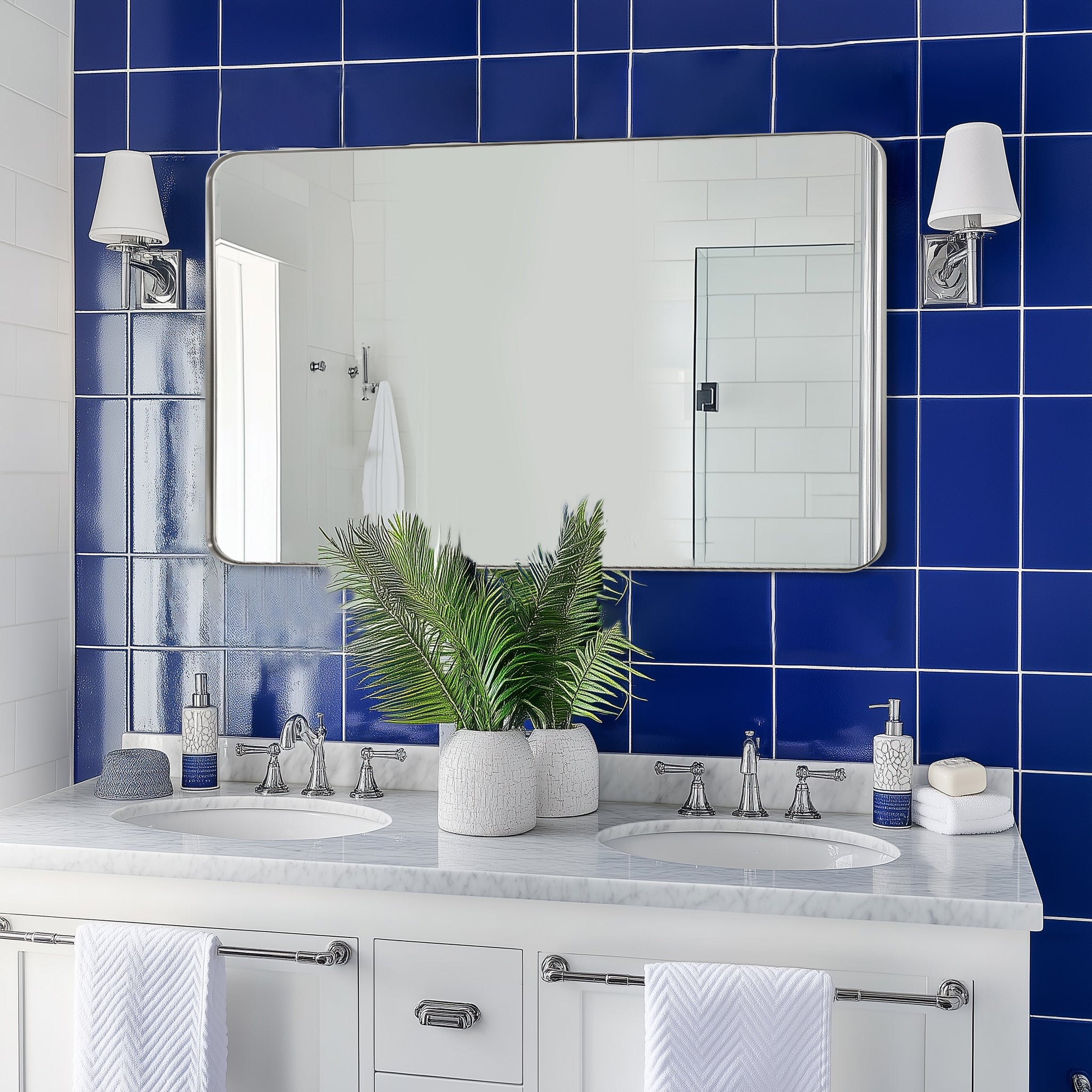 Modern Rounded Rectangle Mirror for Bathroom/ Vanity/ Wall | Stainless Steel Frame