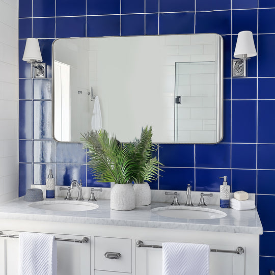 Modern Rounded Rectangle Mirror for Bathroom/ Vanity/ Wall | Stainless Steel Frame
