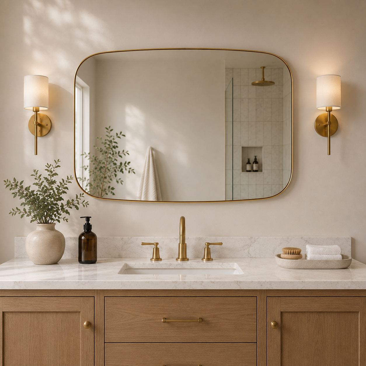 Modern Oval Oblong Bathroom Vanity Mirror | Stainless Steel Frame