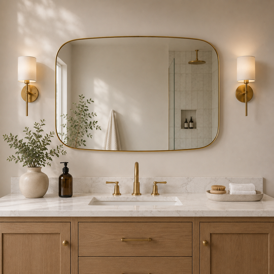 Modern Oval Oblong Bathroom Vanity Mirror | Stainless Steel Frame