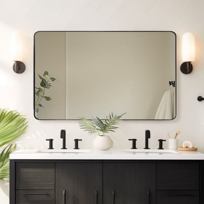 Modern Rounded Rectangle Mirror for Bathroom/ Vanity/ Wall | Stainless Steel Frame