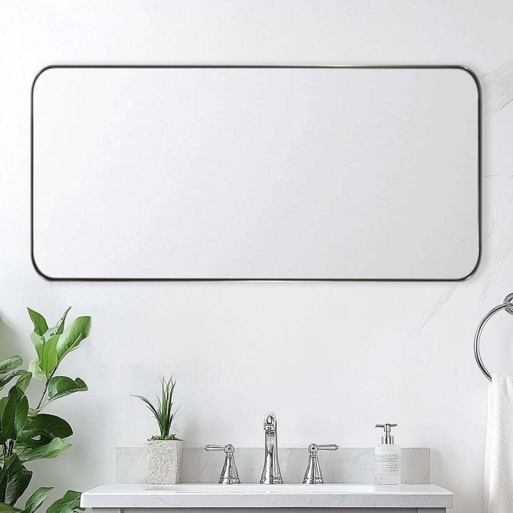 Modern Rounded Rectangle Mirror for Bathroom/ Vanity/ Wall | Stainless Steel Frame