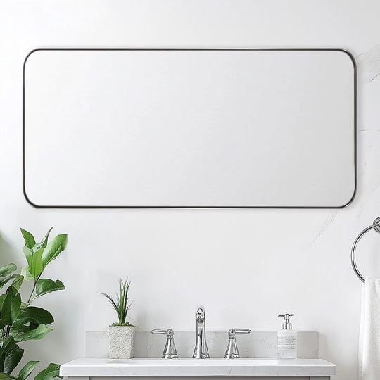Modern Rounded Rectangle Mirror for Bathroom/ Vanity/ Wall | Stainless Steel Frame