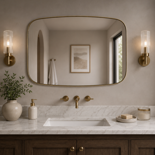 Modern Oval Oblong Bathroom Vanity Mirror | Stainless Steel Frame
