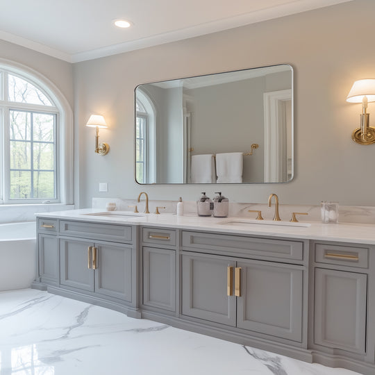 Modern Rounded Rectangle Mirror for Bathroom/ Vanity/ Wall | Stainless Steel Frame