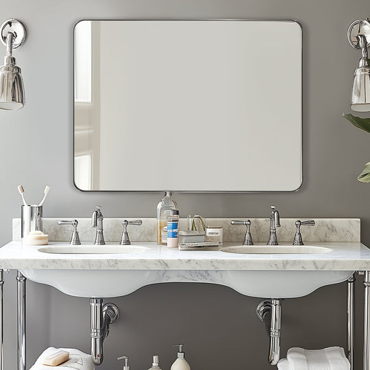 Modern Rounded Rectangle Mirror for Bathroom/ Vanity/ Wall | Stainless Steel Frame