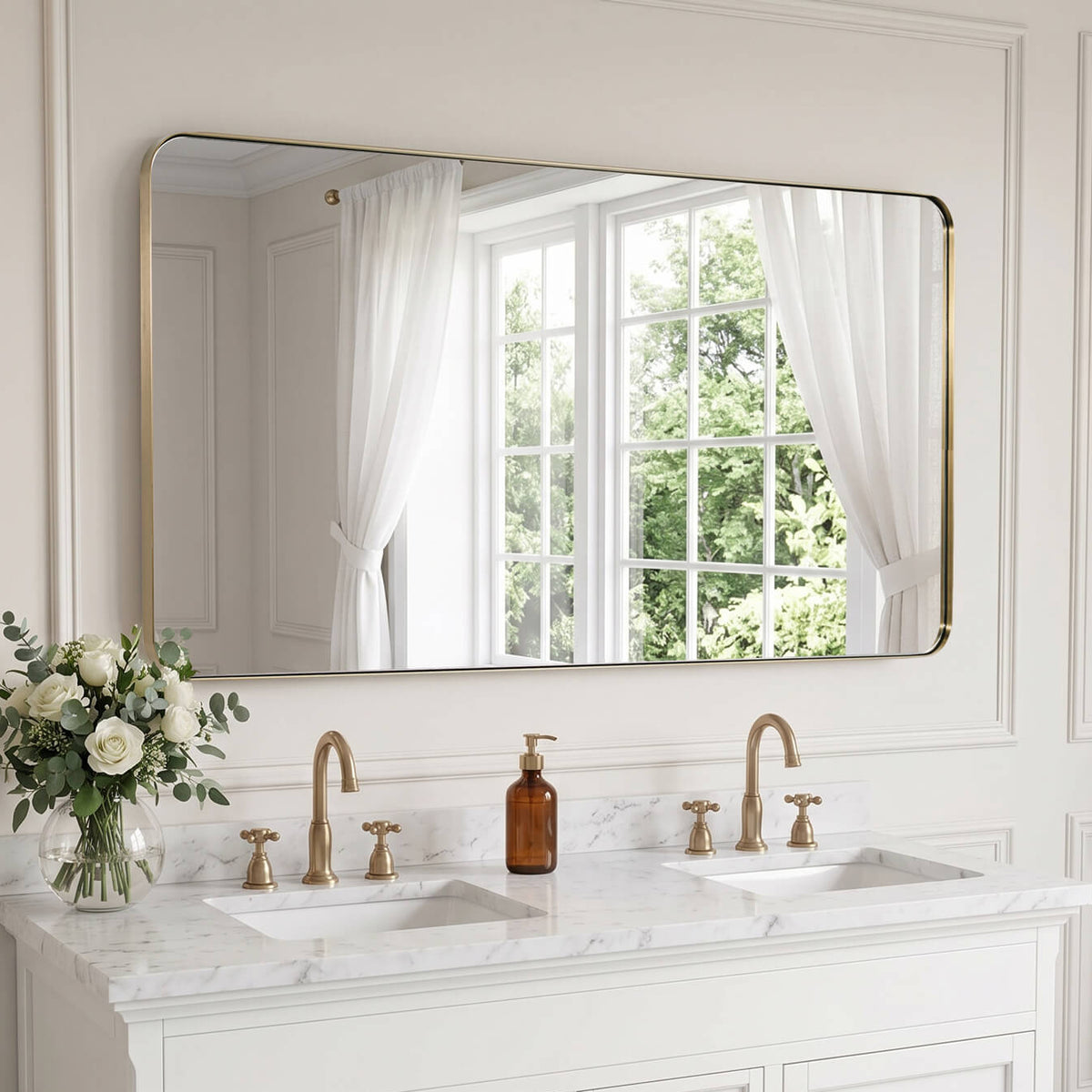 Modern Rounded Rectangle Mirror for Bathroom/ Vanity/ Wall | Stainless Steel Frame