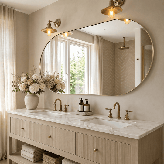 Modern Pill Shaped Capsule Wall Mirrors Long Oval Bathroom Vanity Mirror | Stainless Steel Frame